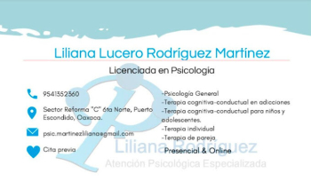 Psicóloga Liliana Rodríguez Martínez, Terapia Cognitiva-Conductual Puerto Escondido